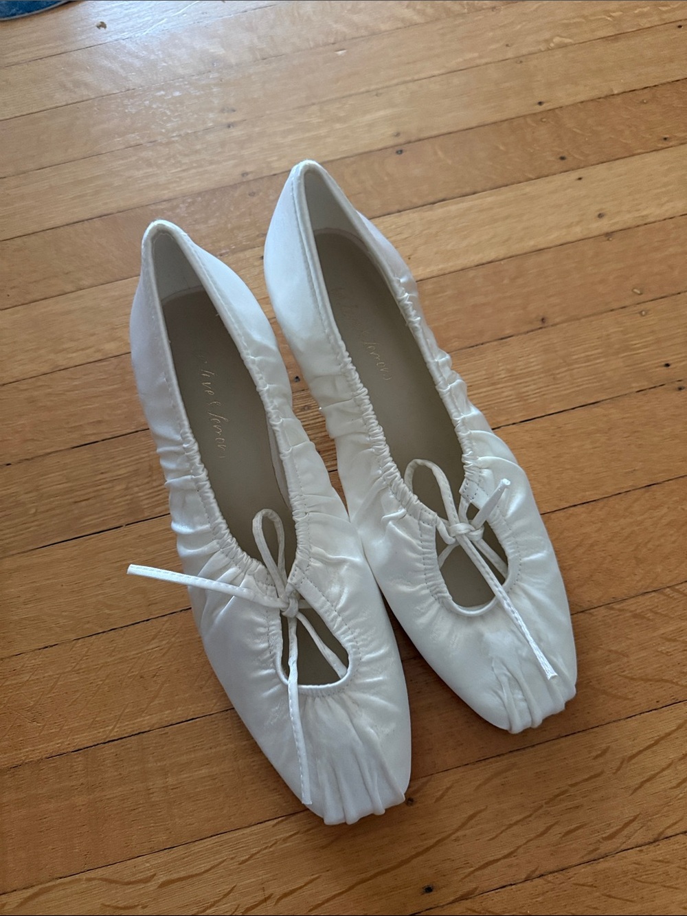 For Love & Lemons satin White Ballet-Style Tie-Front heel size 8 NWOT